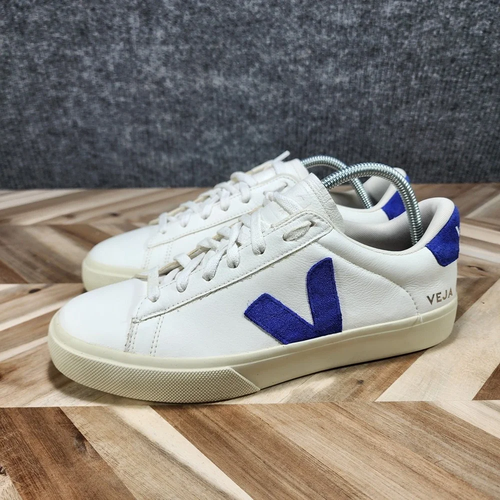 Veja Campo Chromefree Leather Sneaker - Extra White/Blue Size US Men's 9 Wmns 11